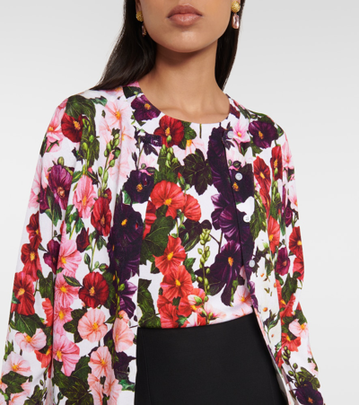 Oscar De La Renta Hollyhocks Print Crewneck Cardigan In Multicoloured
