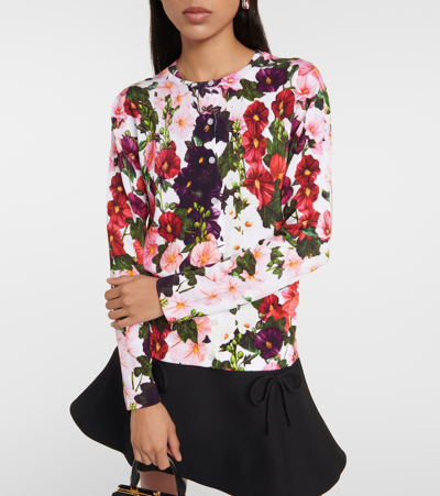 Shop Oscar De La Renta Floral Cotton-blend Cardigan In Multicoloured