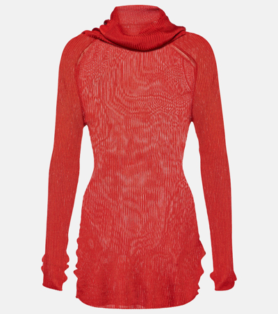 Shop Victoria Beckham Ribbed-knit Turtleneck Top In Red