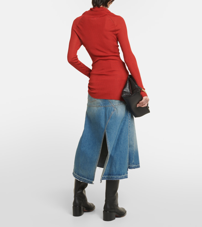 Shop Victoria Beckham Ribbed-knit Turtleneck Top In Red