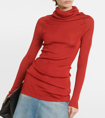 Shop Victoria Beckham Ribbed-knit Turtleneck Top In Red