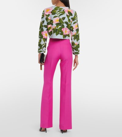 Shop Oscar De La Renta Floral Jacquard Cropped Cardigan In Multicoloured