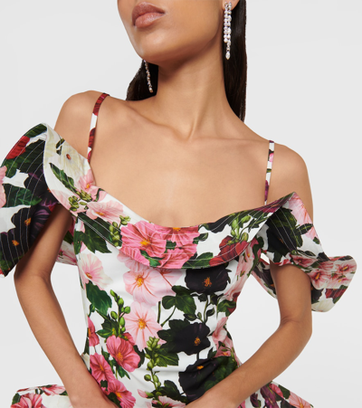 Shop Oscar De La Renta Ruffled Floral Cotton-blend Minidress In Multicoloured