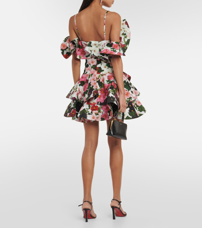 Shop Oscar De La Renta Ruffled Floral Cotton-blend Minidress In Multicoloured