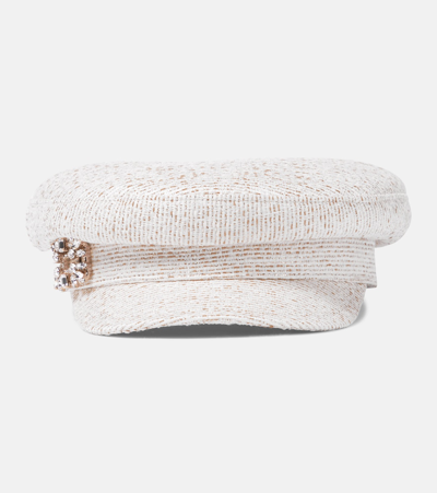 Shop Roger Vivier Tweed Newsboy Cap In Neutrals