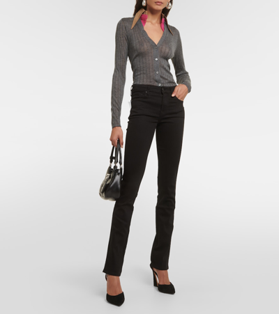 7 For All Mankind High-rise Straight Jeans In Black