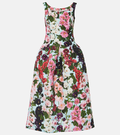 Shop Oscar De La Renta Floral Faille Midi Dress In Multicoloured