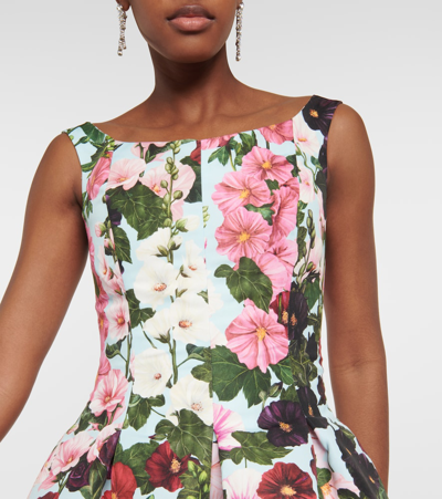 Shop Oscar De La Renta Floral Faille Midi Dress In Multicoloured