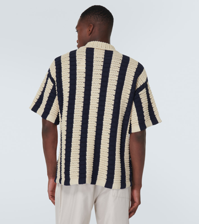 Shop Orlebar Brown Thomas Striped Crochet Cotton Shirt In Black