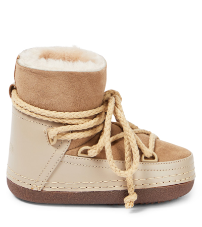 Shop Inuikii Classic Leather-trimmed Shearling Snow Boots In Beige