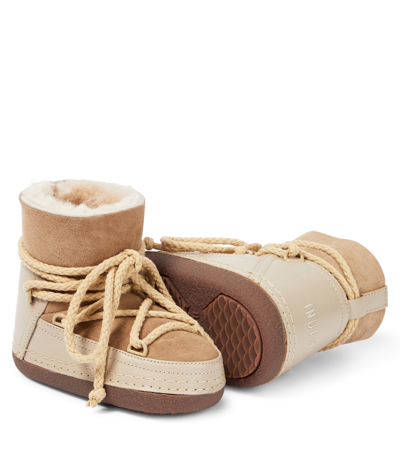 Inuikii Classic Leather-trimmed Shearling Snow Boots In Beige