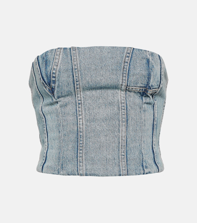 Shop Amiri Ma Paneled Denim Bustier Top In Blue