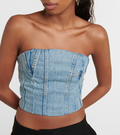 Shop Amiri Ma Paneled Denim Bustier Top In Blue