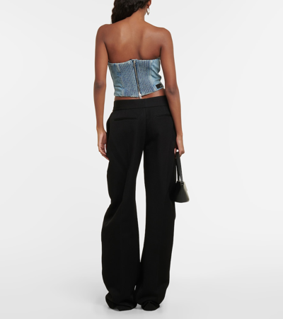 Shop Amiri Ma Paneled Denim Bustier Top In Blue