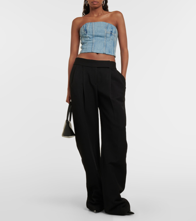 Shop Amiri Ma Paneled Denim Bustier Top In Blue