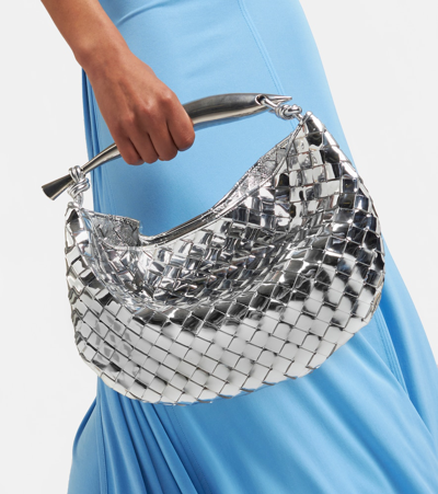 Shop Bottega Veneta Sardine Small Mirrored Leather Tote Bag In Silver