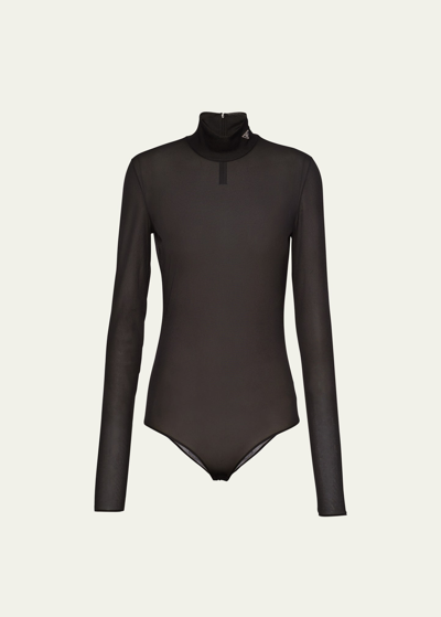 Shop Prada Mock-neck Jersey Bodysuit In F0002 Nero