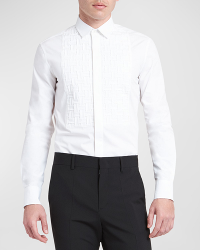 Shop Valentino Men's Basketweave Bib Formal Shirt In White