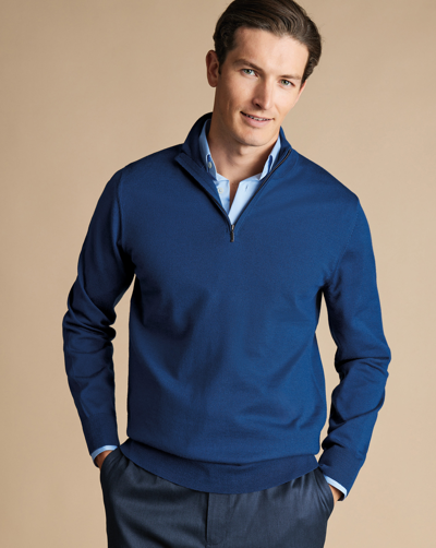 Shop Charles Tyrwhitt Men's  Merino Zip Neck Sweater In Blue