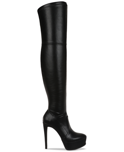 Shop Thalia Sodi Women's Silena Over-the-knee Platform Boots In Red Stretch Crinnkle Pnt