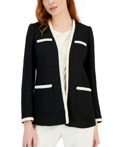 Shop Anne Klein Women's Open-front Tweed Cardigan Jacket In Anne Black,anne White