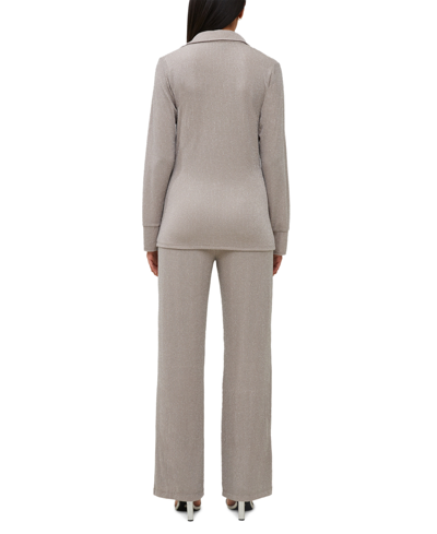 French Connection Women's Long-sleeve Glitter Plisse Top In Fungi