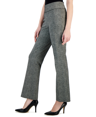 Shop Anne Klein Women's Metallic Herringbone Pull-on Bootcut Pants In Anne Black Multi