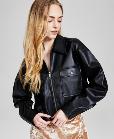 Shop And Now This Women's Zip-front Faux-leather Jacket, Created For Macy's In Black