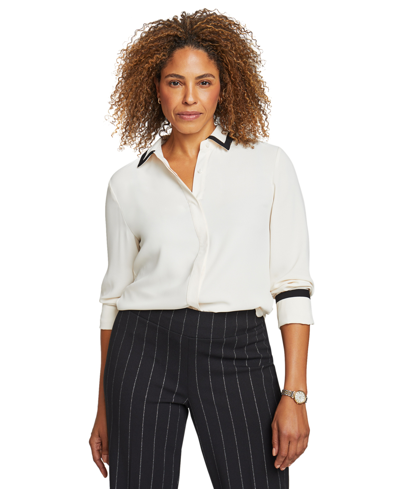 Shop Anne Klein Women's Button-down Contrast-trim Shirt In Anne White
