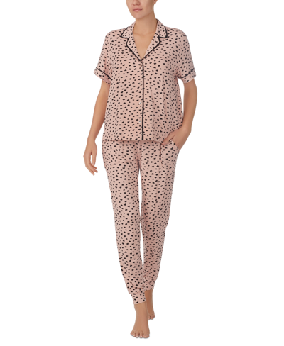 Shop Sanctuary Women's 2-pc. Notched-collar Jogger Pajamas Set In Pink Heart