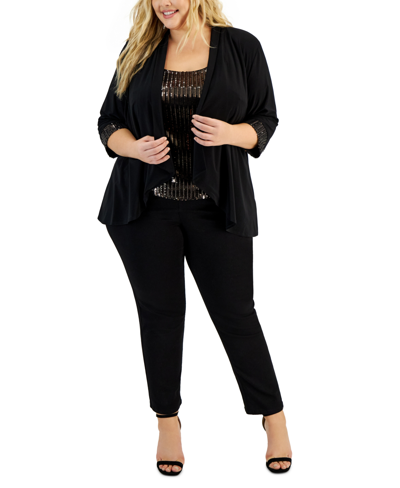 Shop Alex Evenings Plus Size Sequin Tank Top & Cardigan In Black,bronze