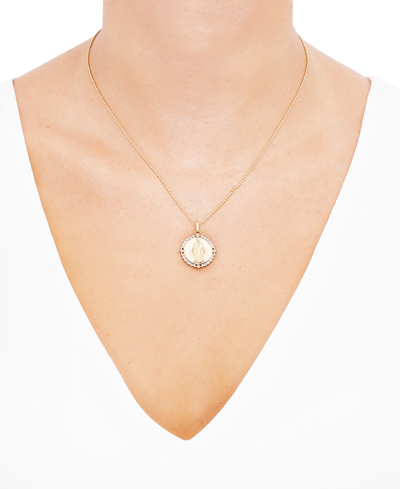 Shop Macy's Diamond Mary Pendant Necklace (1/10 Ct. T.w.) In 14k Gold-plated Sterling Silver, 16" + 4" Extender