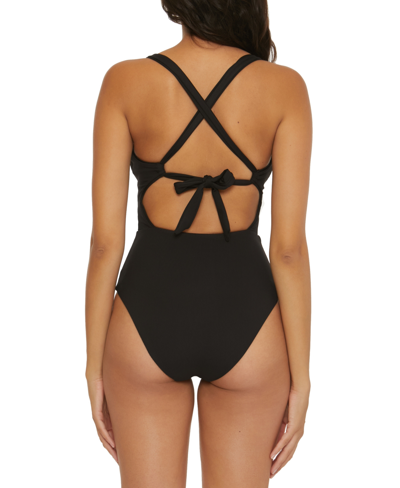 Shop Becca Women's Modern Edge Cutout Ribbed One-piece Swimsuit In Black