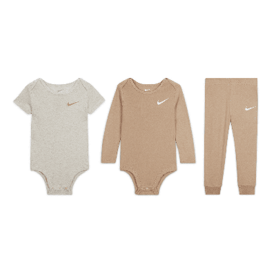 Shop Nike Essentials Baby (12-24m) 3-piece Bodysuit Set In Brown