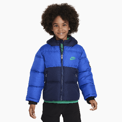 Shop Nike Colorblock Puffer Little Kids Jacket In Blue