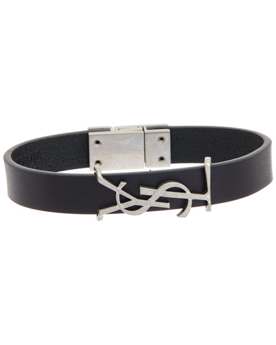 Shop Saint Laurent Opyum Wrap Leather Bracelet In Black
