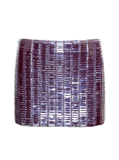 Shop Attico Rue' Purple Low Waisted Miniskirt With Rectangular Mirror Sequins In Techno Jersey In Grey