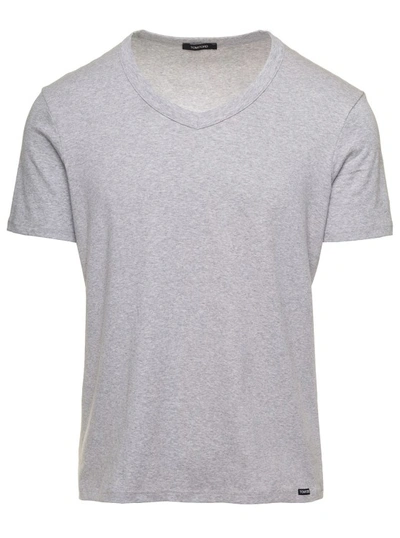 Shop Tom Ford Grey Cotton T-shirt Vneck In White