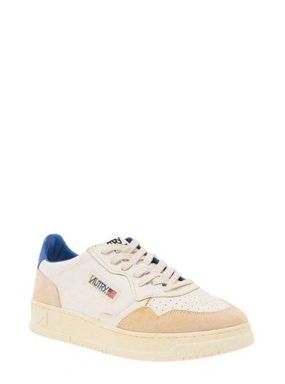 Shop Autry White 'medalist Super Vintage' Low Sneakers With Suede Details In Leather In Neutrals