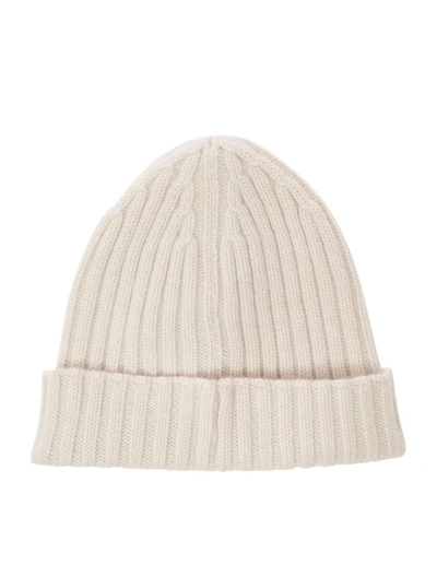 Shop Tom Ford White Ribbed Beanie With Logo Patch In Cashmere