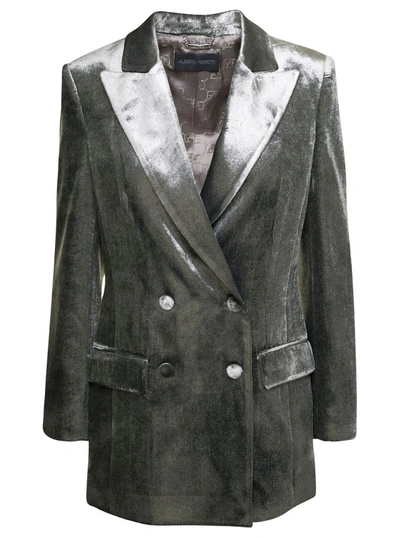 Shop Alberta Ferretti Silver Double-breasted Jacket With Covered Buttons In Velvet