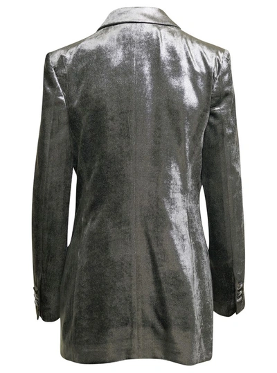 Shop Alberta Ferretti Silver Double-breasted Jacket With Covered Buttons In Velvet