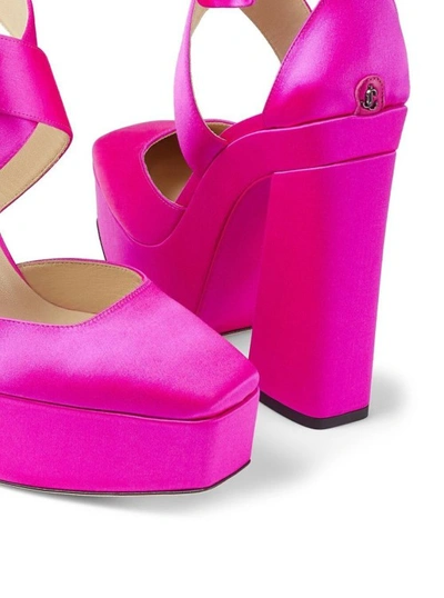 Shop Jimmy Choo Fuchsia Pink Gian Platform Pumps In Satin And Leather