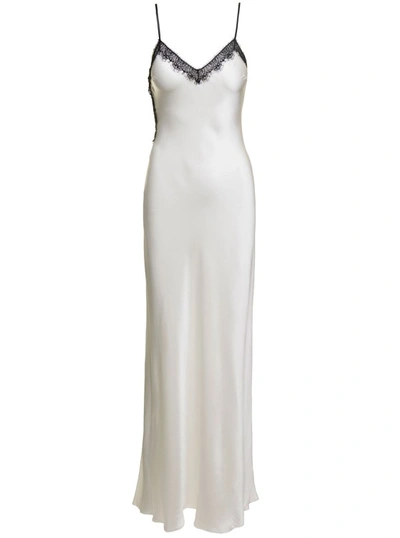 Shop Alberta Ferretti Maxi White Slip Dress With Lace Trim In Silk Blend