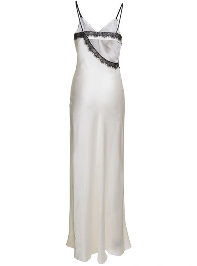 Shop Alberta Ferretti Maxi White Slip Dress With Lace Trim In Silk Blend