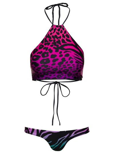 Shop Attico Animal-print Bikini Set In Fuchsia Technical Fabric In Pink