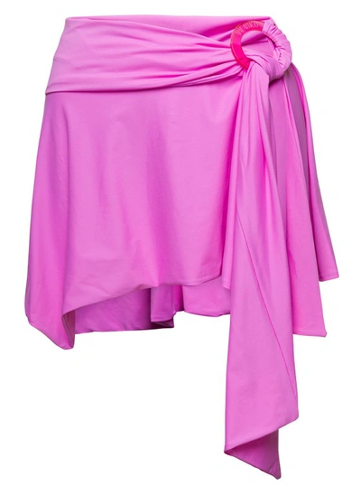 Shop Attico Asymmetric Miniskirt With Ruched Detailing In Pink Technical Fabric In Purple