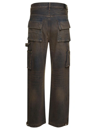 Shop Amiri Brown Five-pocket Jeans With Faded Effect And Rips Details In Cotton Denim