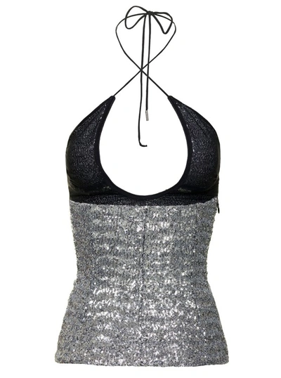 Shop Attico Alyx' Silver-colored Top With Criss Cross Neckline And All-over Paillettes In Tech Fabric In Grey