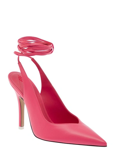 Shop Attico Pointed Toe Pumps With Strap Detail In Pink Leather In Burgundy